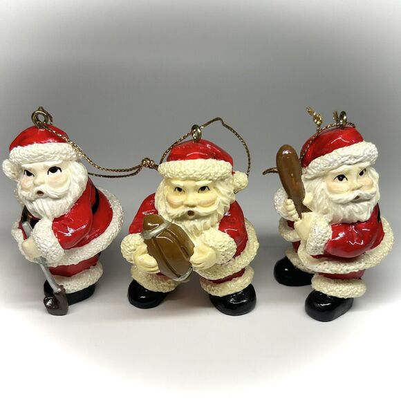 3ct Sports Santa Claus Holiday Figure Christmas Tree Ornament Golf Bat Football - Picture 1 of 9